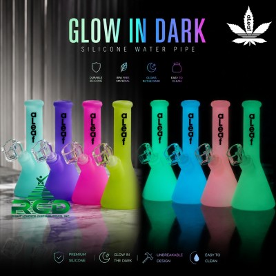 SILICONE WATER PIPE ALEAF BEAKER GLOW IN DARK WPS7018 1CT